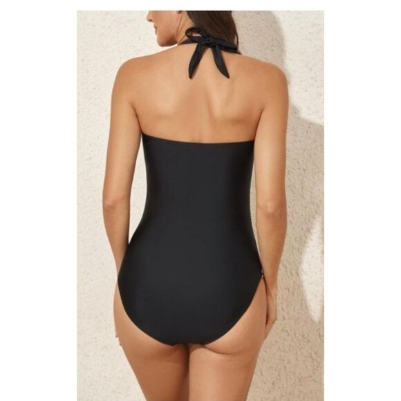 Womens Tummy Control Halter One Piece Swimsuit Ruched Push Up Size Large Beach - Picture 2 of 10